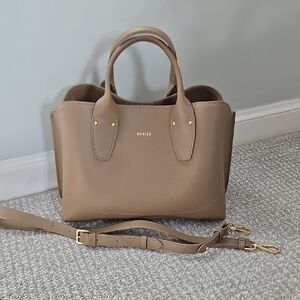 Tan Leather Satchel with Gold Accents
